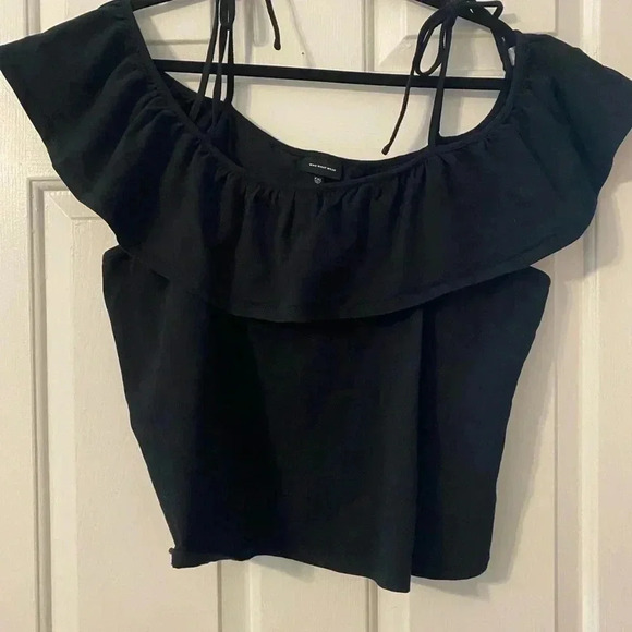 Who What Wear Black Off Shoulder Ruffle Shoulder Ties Tank Top Size XXL - Picture 8 of 9